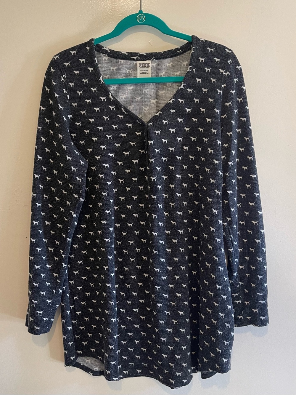 Victoria’s Secret PINK Gold Glitter Gray All Over Puppy Sleep Shirt Size Large
